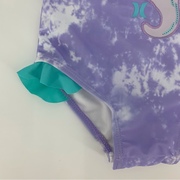 Hurley NWT Baby Girl Purple Tie Dye Unicorn Ruffle Leg One Piece Swim Suit, 24M - Picture 4 of 15